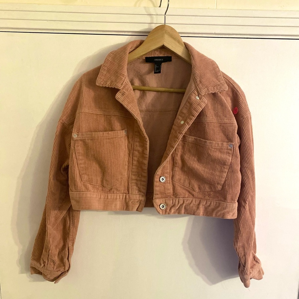 Forever 21 Corduroy Cropped Jacket - pink